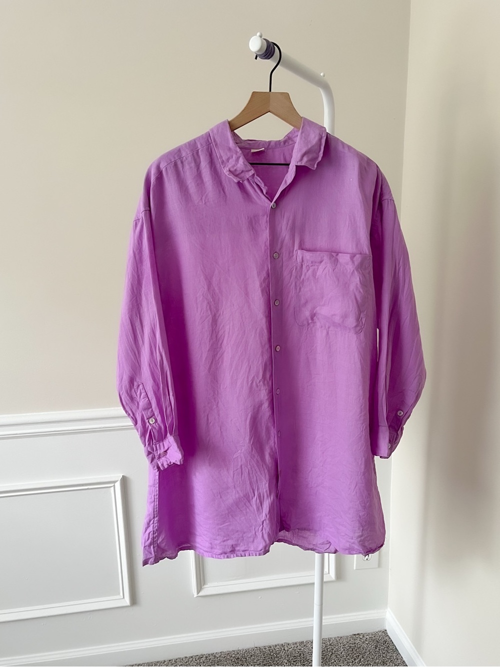 ROVE Summer Shirt Dress Button Down 100% Cotton Lt Purple Relaxed Womens Medium